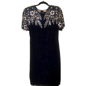 Stenay Black & White Midi 100% Silk Cocktail Dress with Key Hole Back, Sz 6